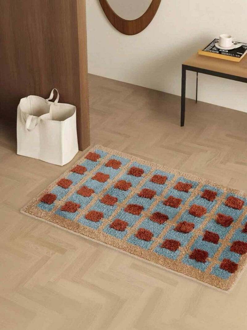 Ultra Soft Retro Whimsica Gridl Bath Rug, Machine-washable, Absorbent Mat
