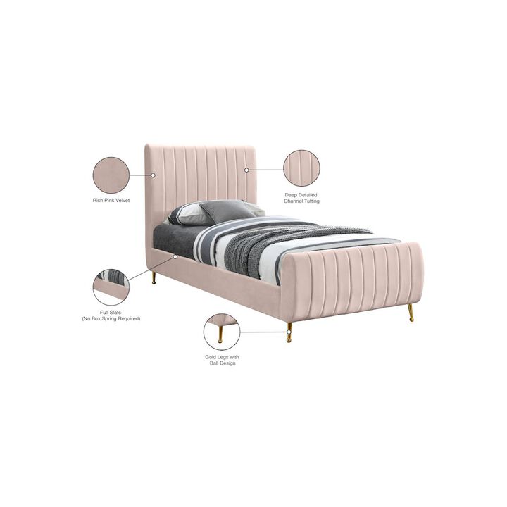 Meridian Furniture Zara Pink Velvet Twin Bed