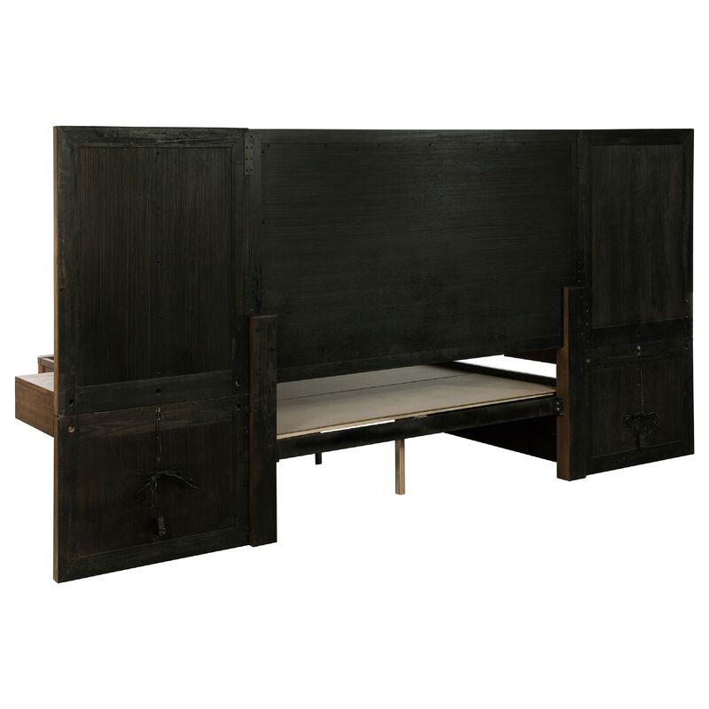 Reon Queen Wall Panel Storage Bed Set with Nightstands, Ash Brown Wood