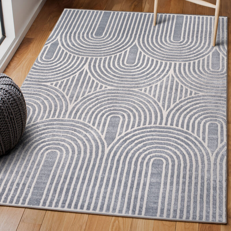 Ariana MidCentury Art Deco Striped Arches Two-Tone High-Low Area Rug