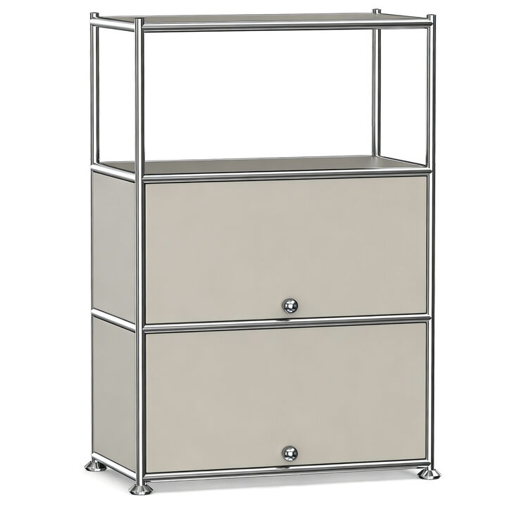 3-Tier Modular Metal Storage Cabinet with Adjustable Shelves, Metal Organizer for Apartment, Home & Office