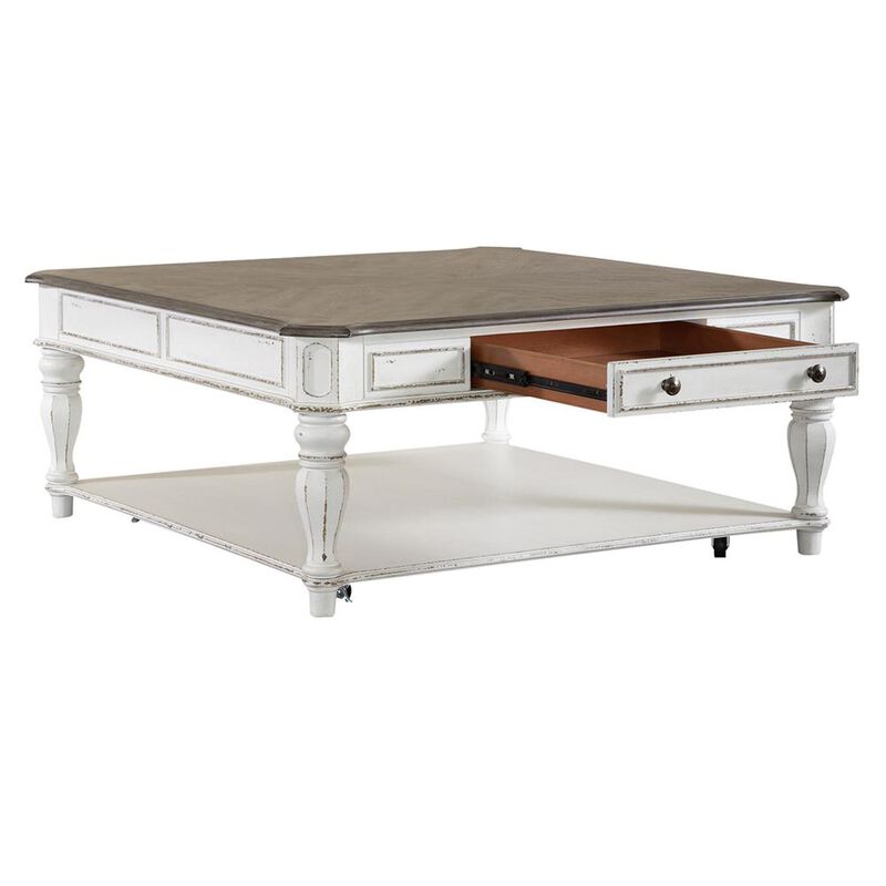 Liberty Furniture Magnolia Manor Oversized Square Cocktail Table in Antique White image number 5