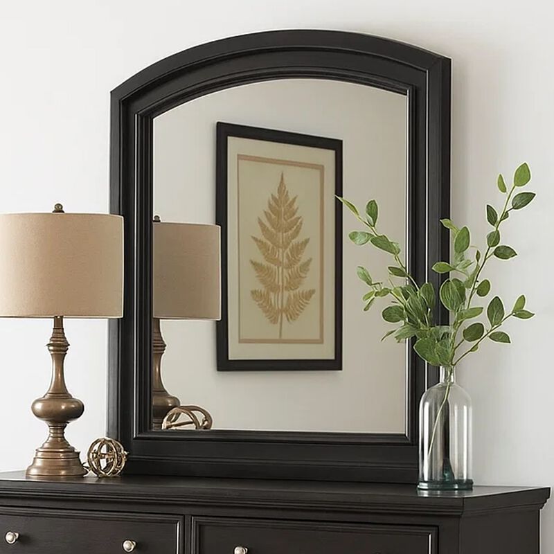 Traditional Style Wooden Frame Dresser Mirror with Curved Top, Black image number 6