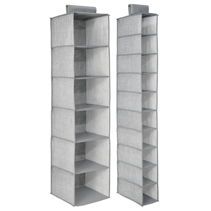 mDesign Fabric Over Rod Hanging Closet Storage Organizers, Set of 2 - Gray image number 1