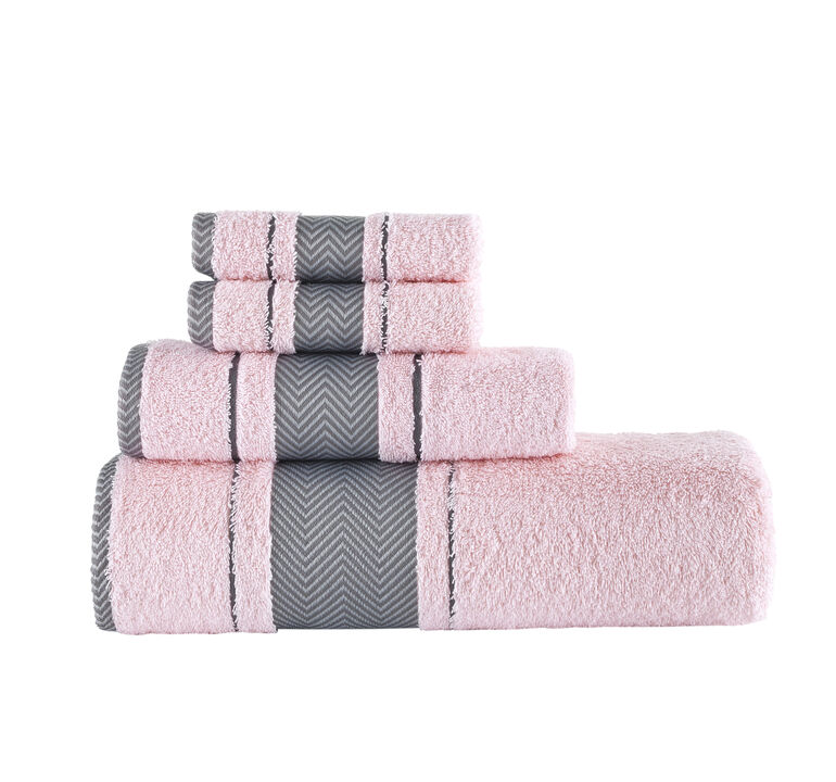 KAFTHAN Textile Fishbone Turkish Cotton Bath Towels (Set of 4)