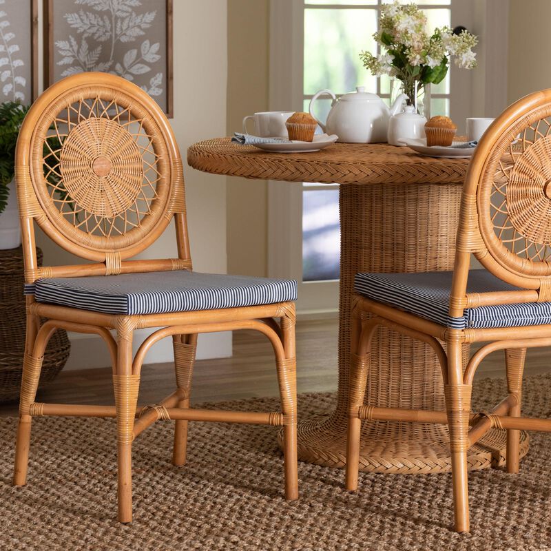bali & pari Oberon Natural Rattan Dining Chair with Cushion - Handwoven Wicker Bistro Accent Seating with Sunburst Backrest image number 7