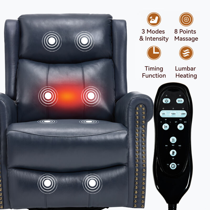 Genuine leather Heat Massage Manual Recliner Chair with Rocker and Swivel for Living Room image number 4