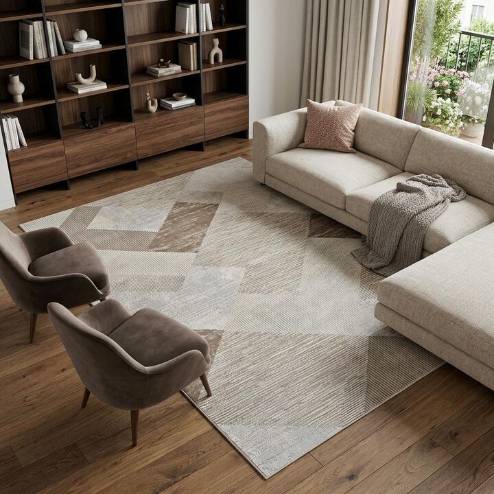 HomeRoots 8' X 11' Beige and Brown Abstract Distressed Area Rug