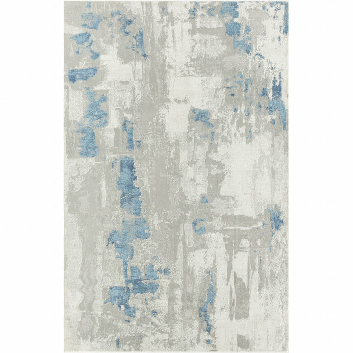4 X 6 Ivory gray And Blue Abstract Stain Resistant Area Rug