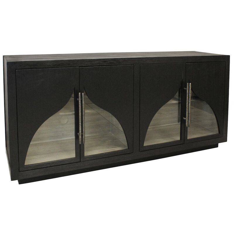 Alex Hamilton Kate 4-Door Sideboard with Solid Wood, Oak, Iron Handles, Dark Brown Finish