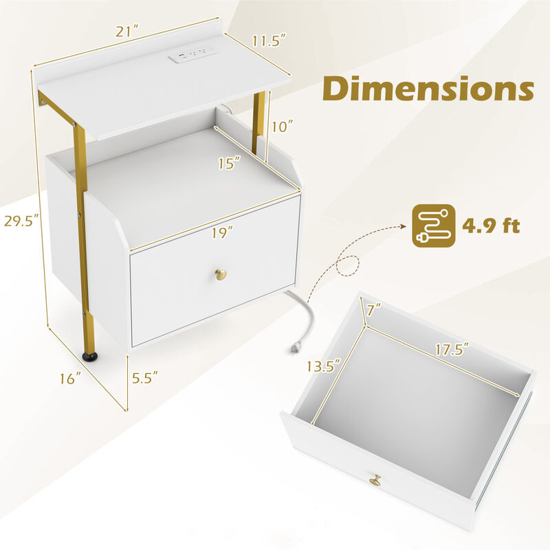 Wall-Mounted Nightstand with LED Lights and Charging Station for Bedroom image number 2