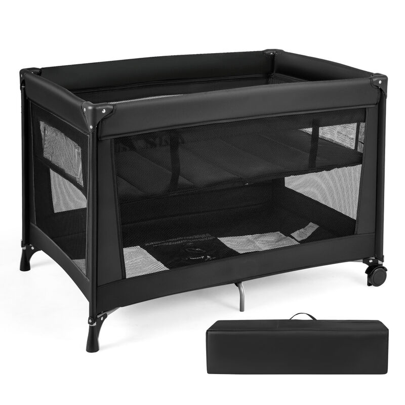Folding Baby Playard with Soft Mattress and Portable Travel Crib for Infants image number 3