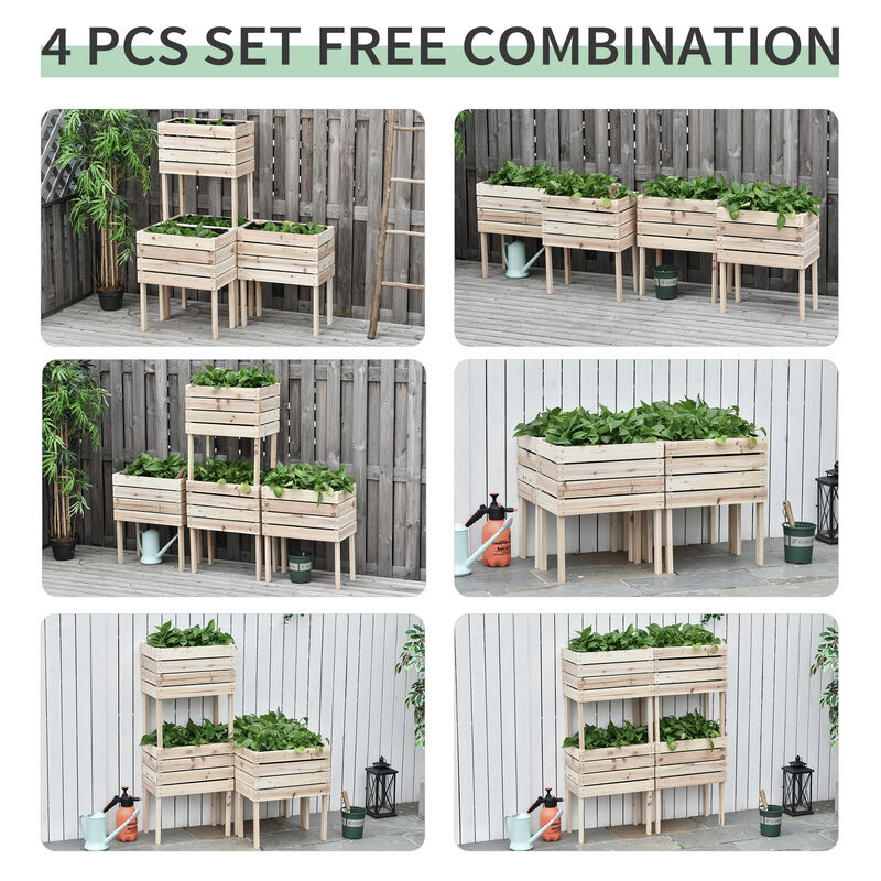 Hivvago 4-Piece Raised Garden Bed with Legs Wooden Planter Kit image number 3