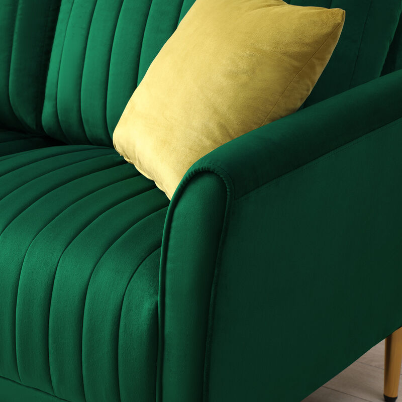 Channel Tufted Green Velvet Single Living Room Sofa Accent Chair