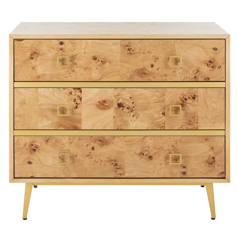 Safavieh Katia 3 Drawer Chest, Natural/Gold