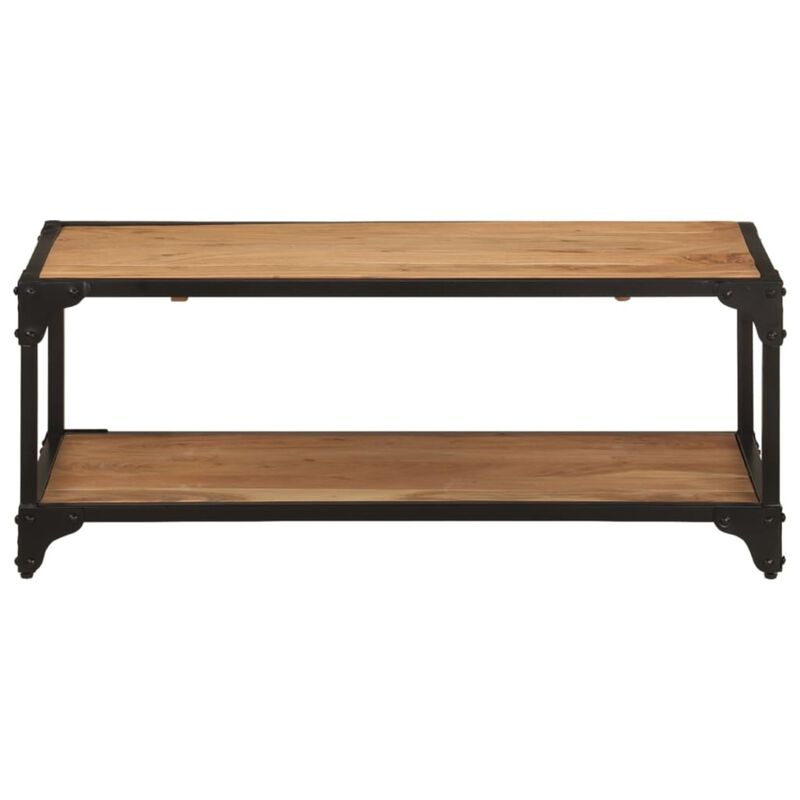 vidaXL Solid Acacia Wood Coffee Table with Iron Frame and Extra Storage Shelf, Retro Style, Natural Finish - 35.4"x17.7"x13.8"