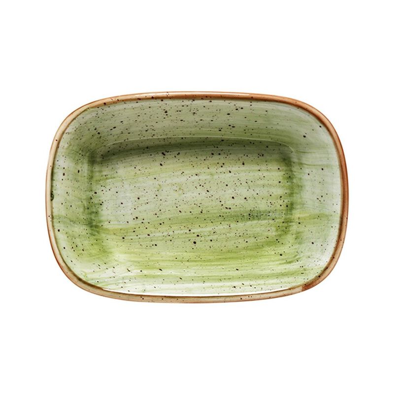 Therapy 4.75" x 3.25" x h:1" 4 oz. Rectangular Green Porcelain Deep Plate (Set of 2)