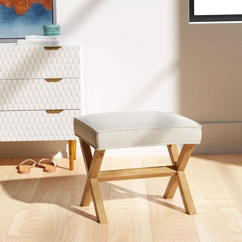 ShipItFurniture Small Ivory Upholstered Ottoman Footrest with X-frame image number 2