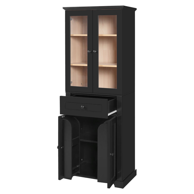 Whisen 67.2" Tall Bathroom Storage Cabinet with Tempered Glass Doors, Adjustable Shelves & Drawer