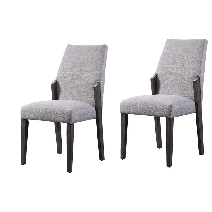 Wood and fabric Upholstered Dining Chairs, Set of 2, Gray and Black-Benzara