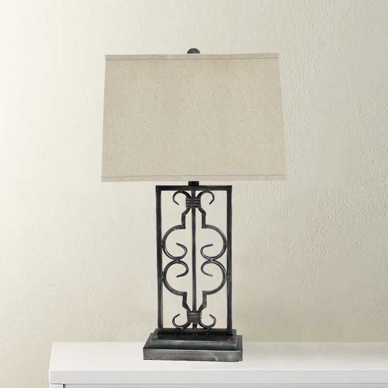 Hivvago 29&quot; Distressed Gray Metal Bedside Lamp With Beige Shade