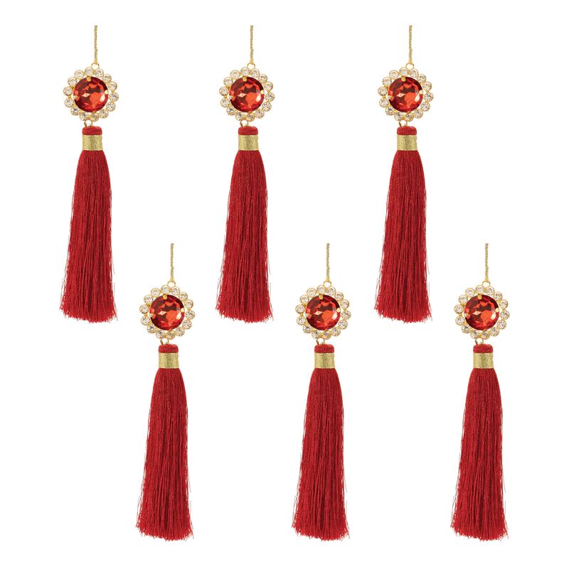 Holiday Jewel Tassel Ornaments (Set of 6) – Elegant Christmas Tree Decorations with Gem Accents and Decorative Tassels