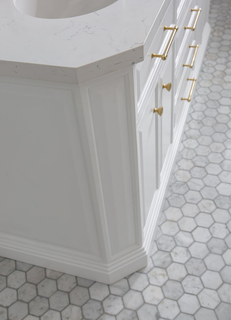 Palace 72 In. Double Sink Carrara Quartz Countertop Bath Vanity in Pure White with Satin Gold Hardware