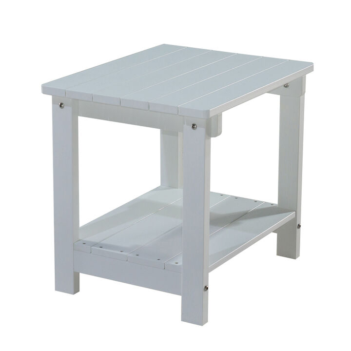 Weather Resistant Outdoor Indoor Plastic Wood End Table, Patio Rectangular Side table, Small table for Deck, Backyards, Lawns, Poolside, and Beaches, White