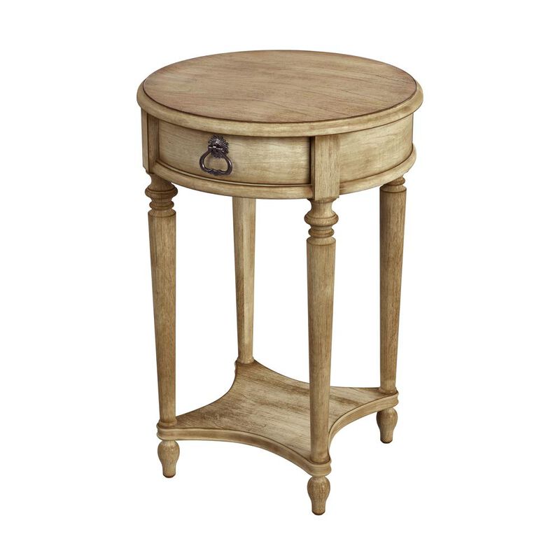 Butler Specialty Jules 1 Drawer Round End Table with Storage, Beige