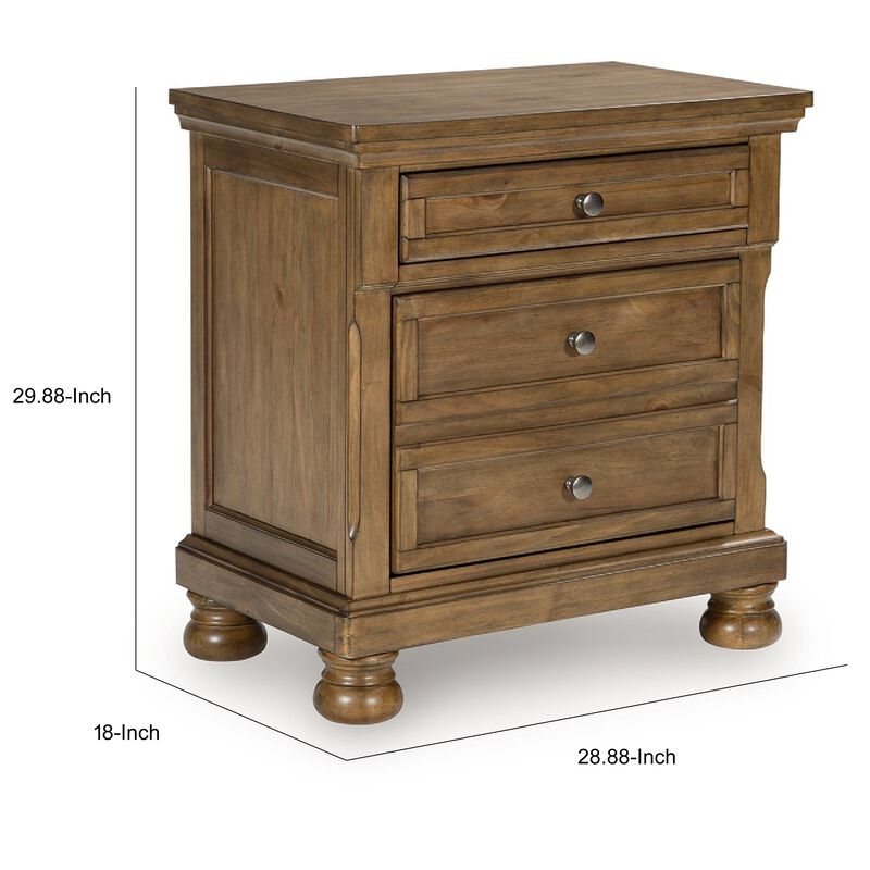 Fedz Oversized Nighstand with 3 Drawers, Bun Feet, Chestnut Brown Wood image number 7
