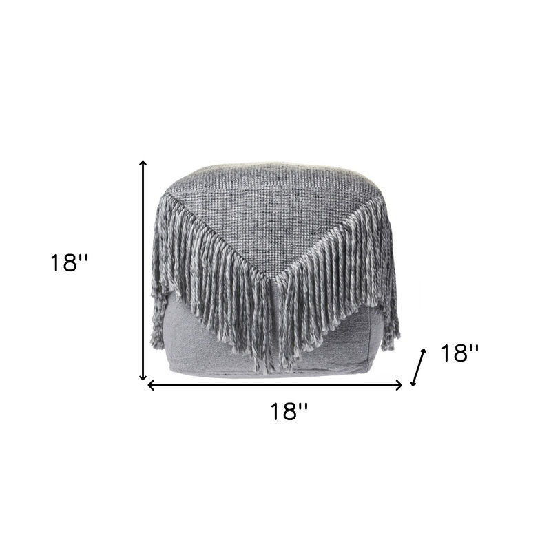 Hivvago 18 Inch Gray Wool Cotton Blend Pouf Ottoman