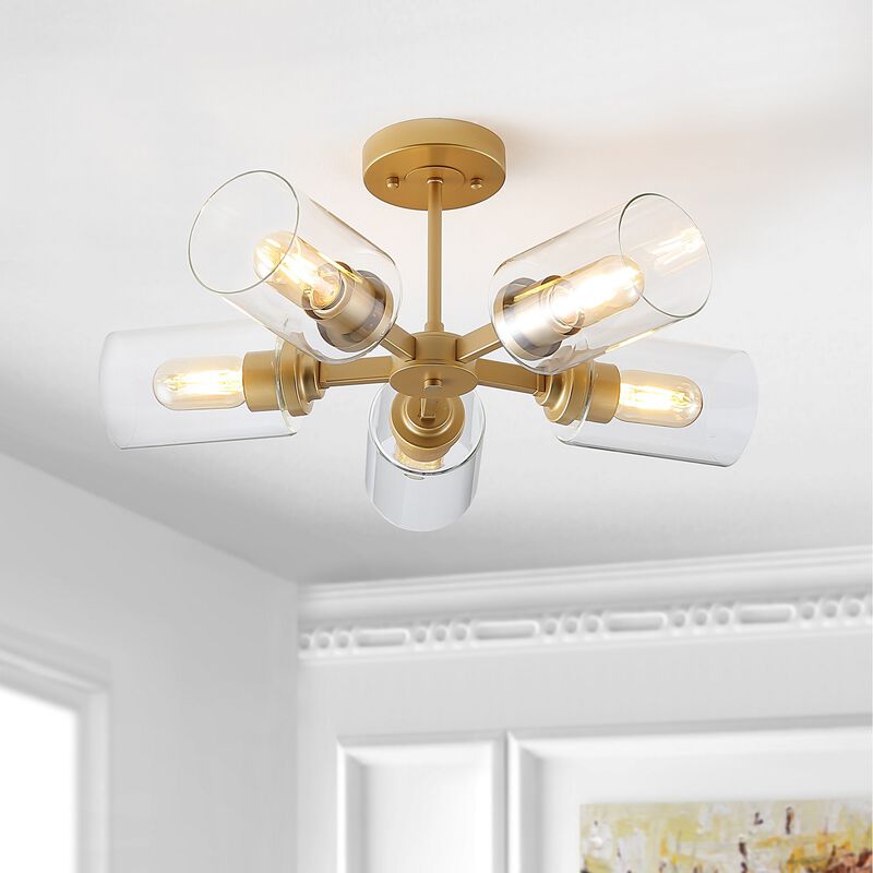 Jaynie 5-Light Farmhouse Industrial Iron Cylinder LED Semi Flush Mount