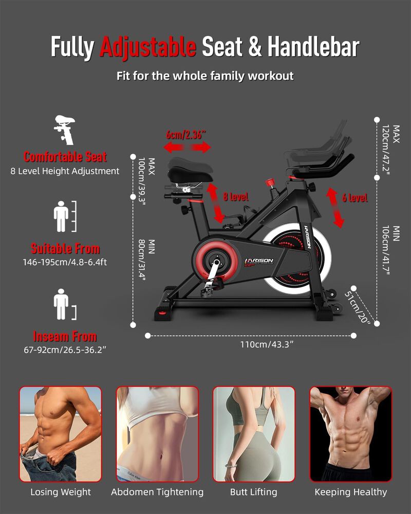 HARISON Magnetic Exercise Bike for Home 380 LB Capacity with Bluetooth, Stationary Bike with iPad Holder (HR-X12 Black) image number 3