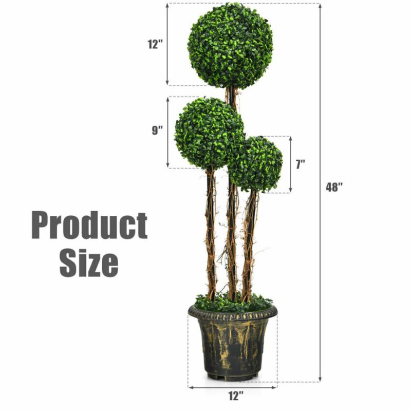 Hivvago 4 Feet Artificial UV Resistant Topiary Triple Ball Tree Plant