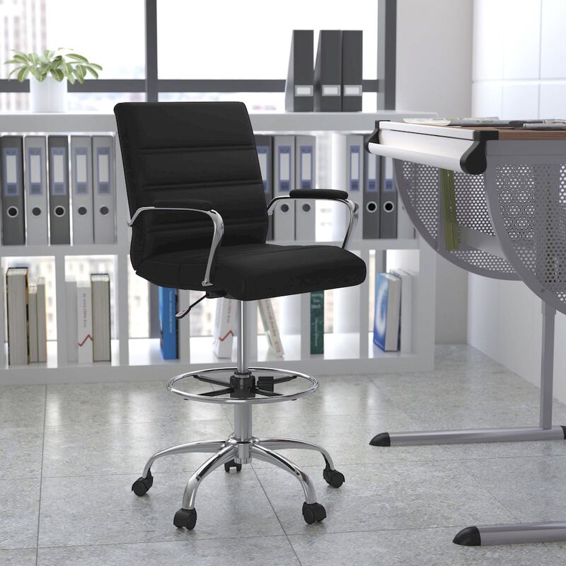 Flash Furniture Mid-Back Black Drafting Chair with Adjustable Foot Ring and Chrome Base image number 8