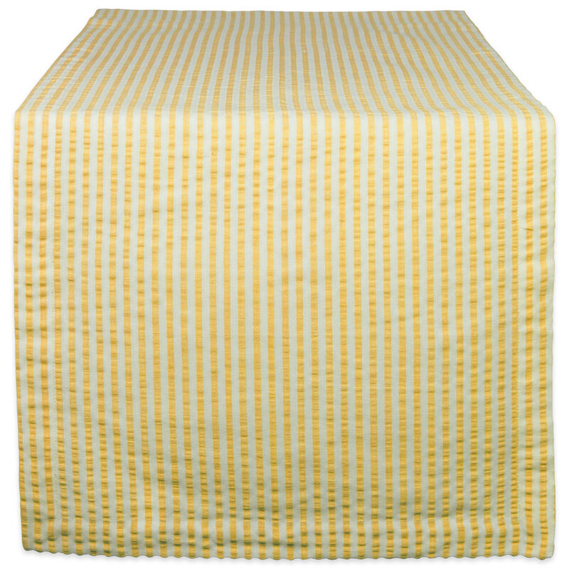 72" Yellow and White Seersucker Striped Rectangular Table Runner image number 1