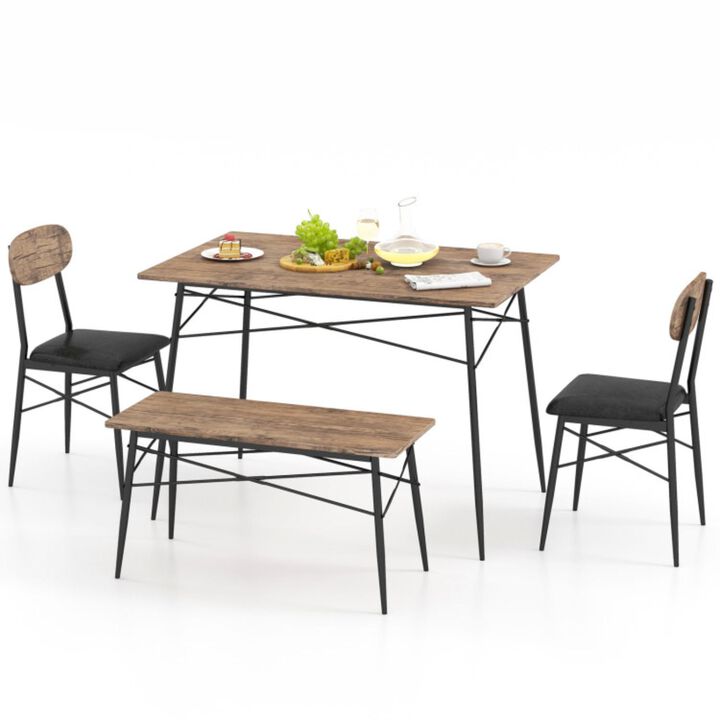 Hivvago 4 Piece Dining Table Set with Bench and 2 Chairs-Brown