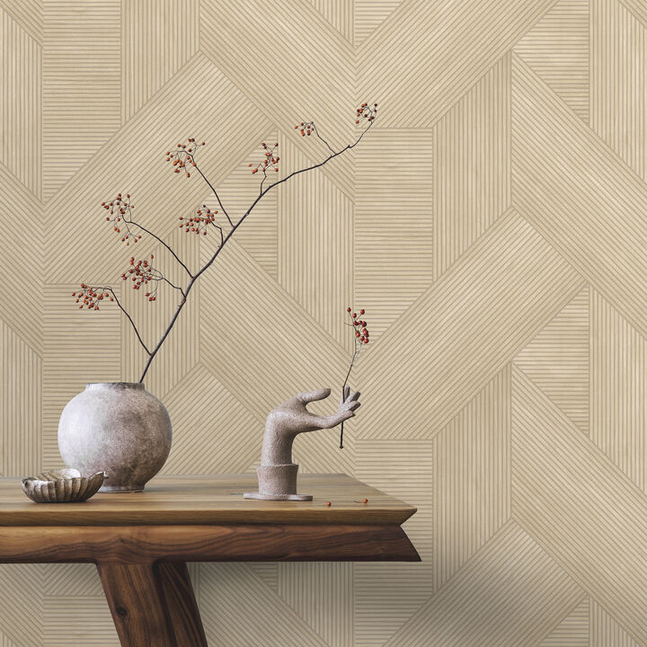 Sculpted Chevron Wood Panels Wallpaper