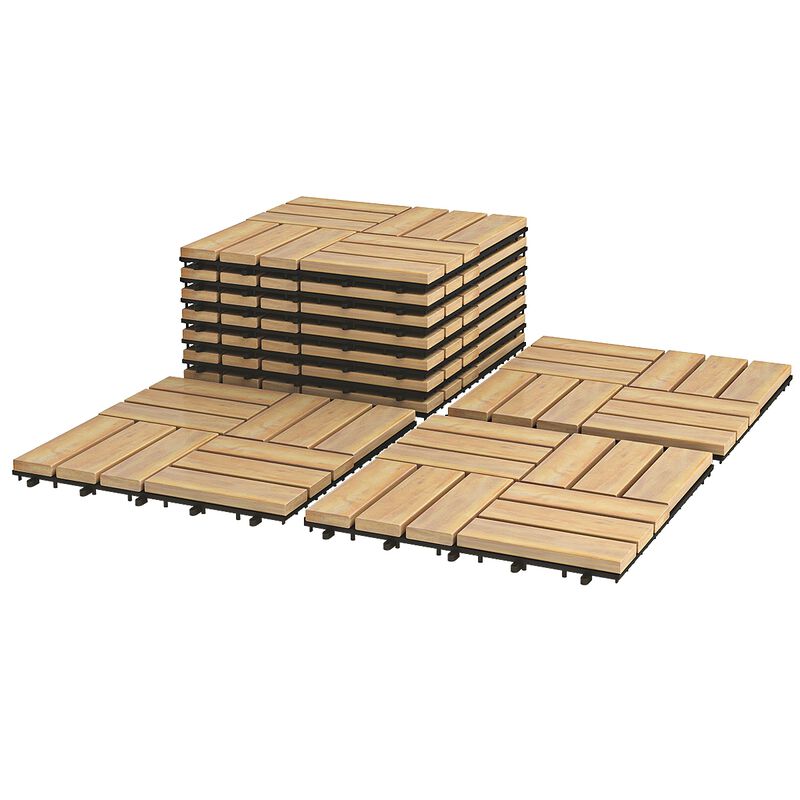 10 Pieces Acacia Wood  Interlocking Check Deck Tiles