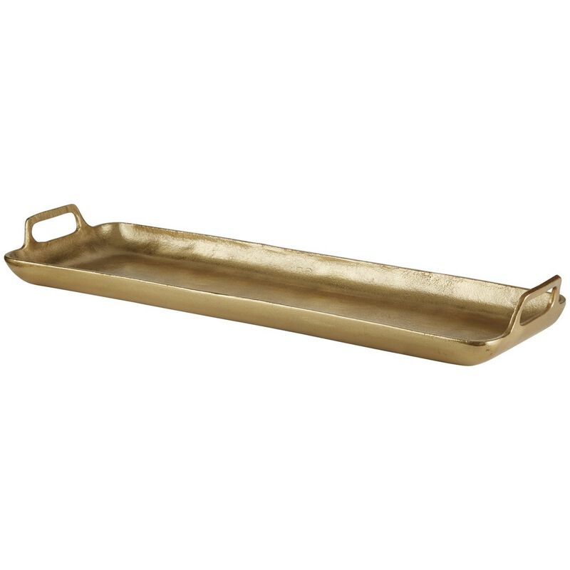 Rectangular Metal Frame Decorative Tray with Cut Out Handle, Gold - Benzara