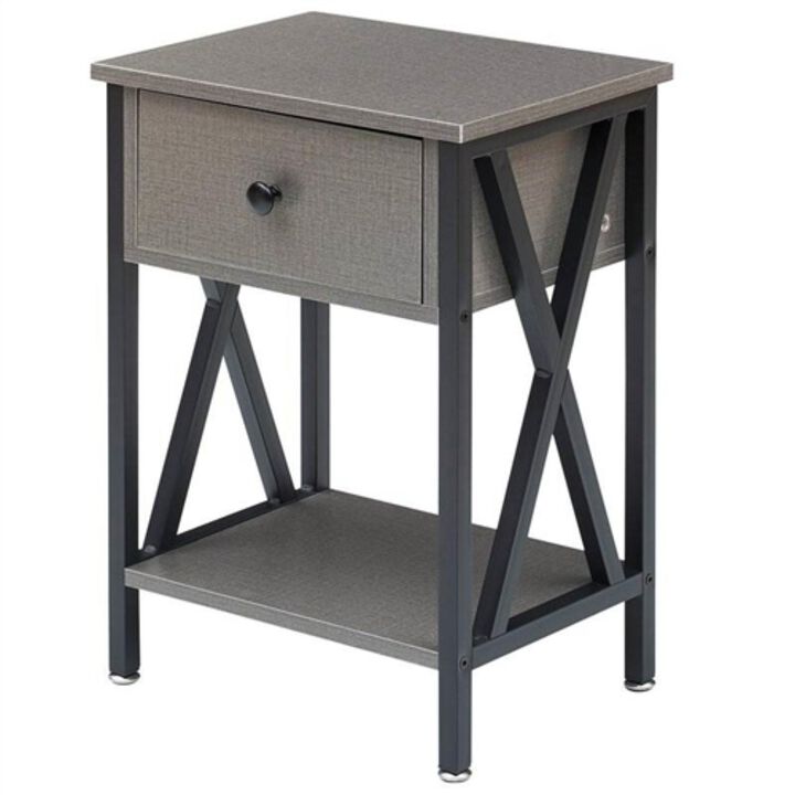 Hivvago Set of 2   1 Drawer Nightstand in Grey and Black Wood Finish