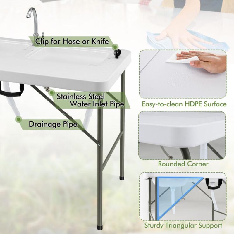 Hivvago Fish Cleaning Table with 2 Sinks and 360&deg; Rotatable Fauce