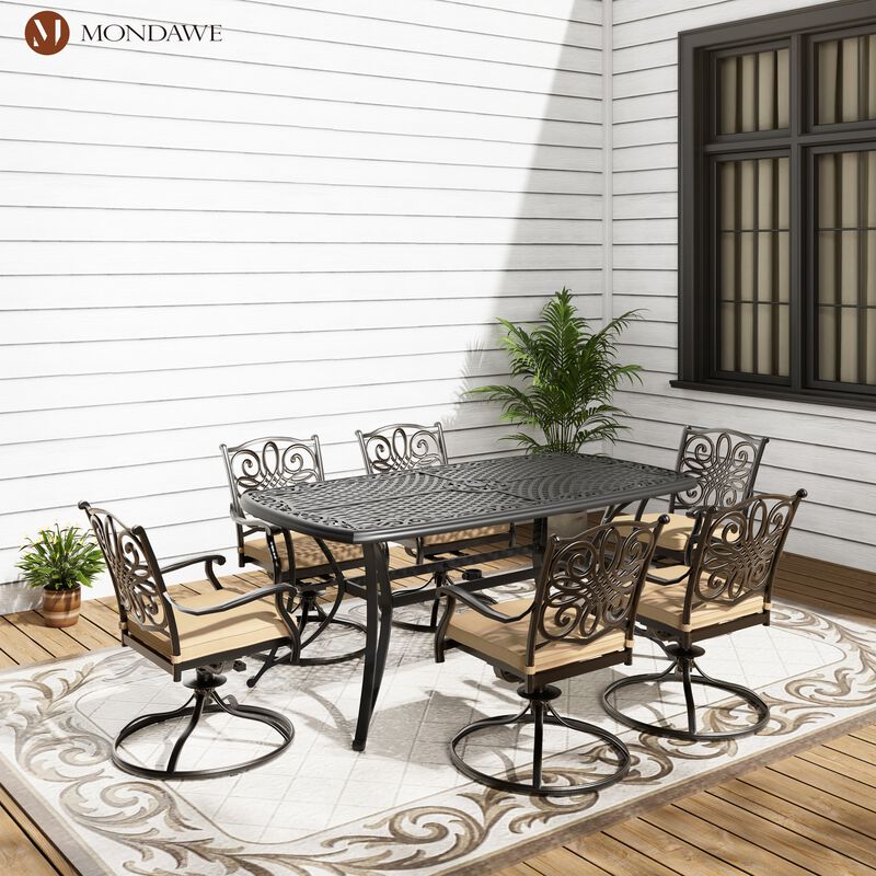 Mondawe 7 Pieces Weather-Resistant Outdoor Cast Aluminum Dining Set for Patio,Garden,Deck