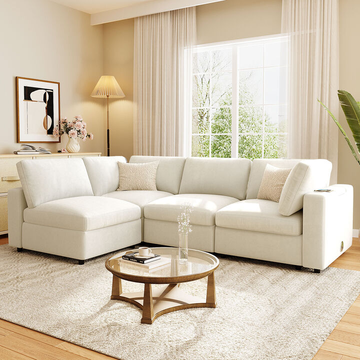 Merax  Upholstered Modular Sofa with Storage Space, USB Charge Ports, Wireless Charging and Built-in Bluetooth Speaker in Arm