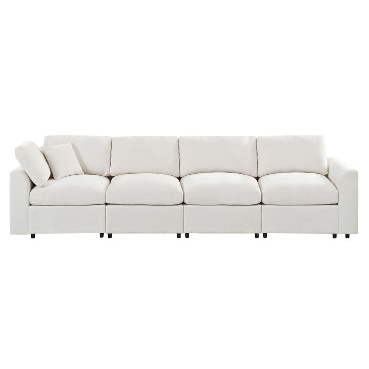 Merax 130" Modular Sectional Sofa with Chenille Fabric, 4-Seater, Pocket Spring Cushions
