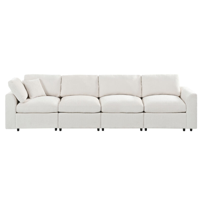 Merax 130" Modular Sectional Sofa with Chenille Fabric, 4-Seater, Pocket Spring Cushions image number 0