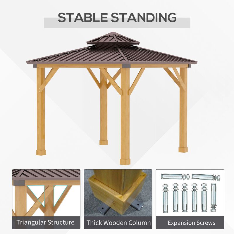 Brown Outdoor Haven: 10'x10' Hardtop Gazebo with Wood Frame