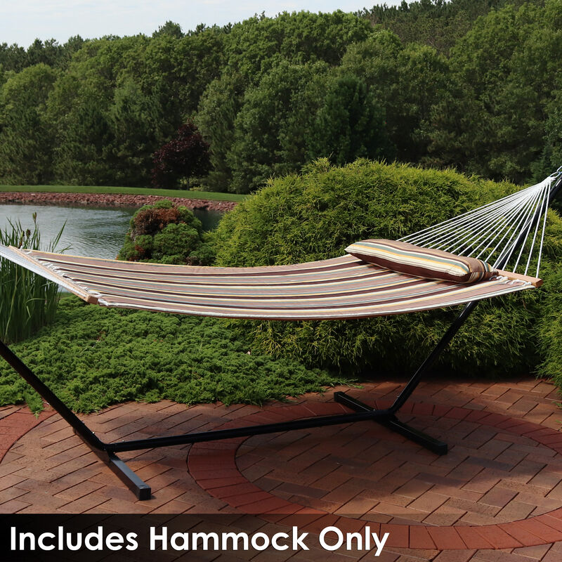 Sunnydaze 2-Person Quilted Fabric Hammock with Spreader Bars - Sandy Beach image number 2