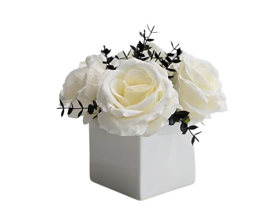 White Artificial Eucalyptus Flowers Vase Filler Rose Floral
