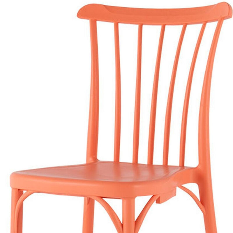 HomeRoots Set of Two Salmon Heavy Duty Plastic Outdoor Stacking Dining Chairs image number 5